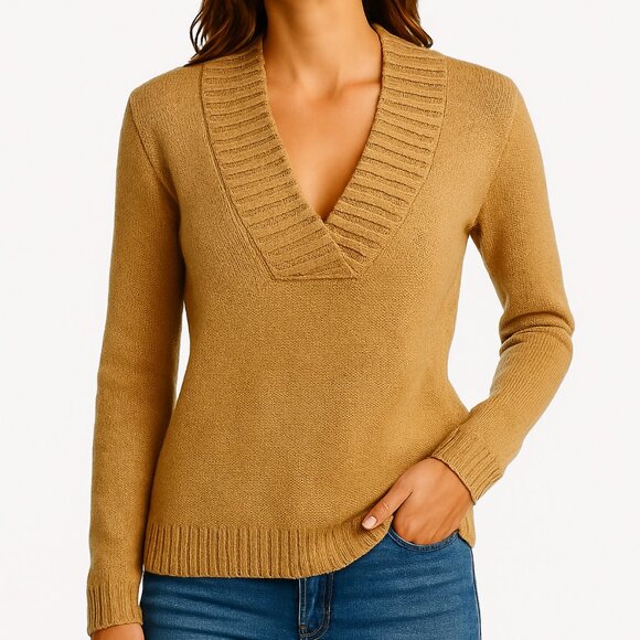 J.Crew Mohair V Neck Sweater Pullover Butterscotch Fall Minimalist M - Picture 8 of 8